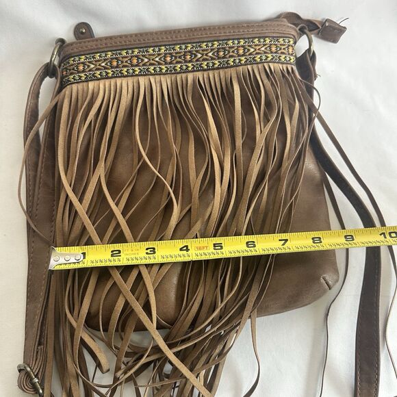 Y2K Crossbody Bag Faux Leather Fringe Woven Design Adjustable Strap - Picture 7 of 10